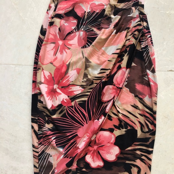 Cache Tropical Floral Wrap Dress - Pink and Brown. Size XS - Picture 4 of 9